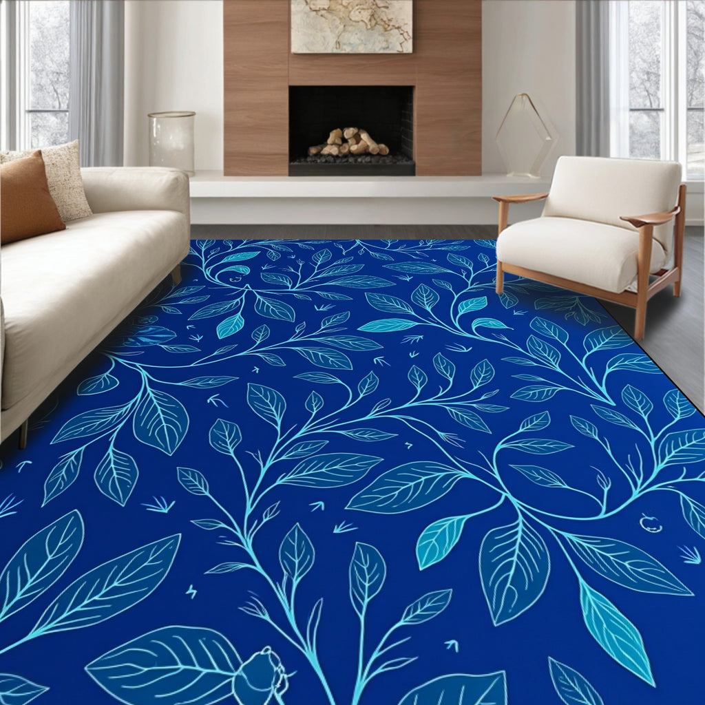 Vivid Blue Floral Vine Pattern Rug