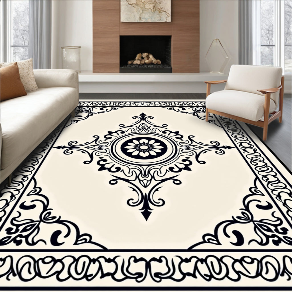 Ornate Floral Center Medallion Border Design Rug