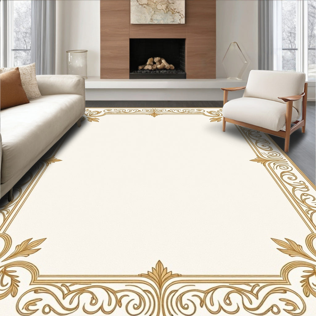 Ornate Scrollwork Golden Edge Pattern Rug
