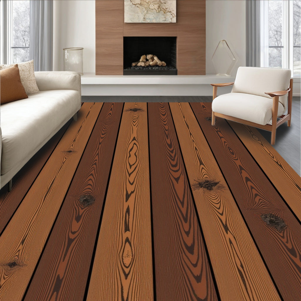 Warm Rustic Wood Grain Pattern Rug