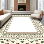 Ornate Leaf Scroll Classic Border Design Rug