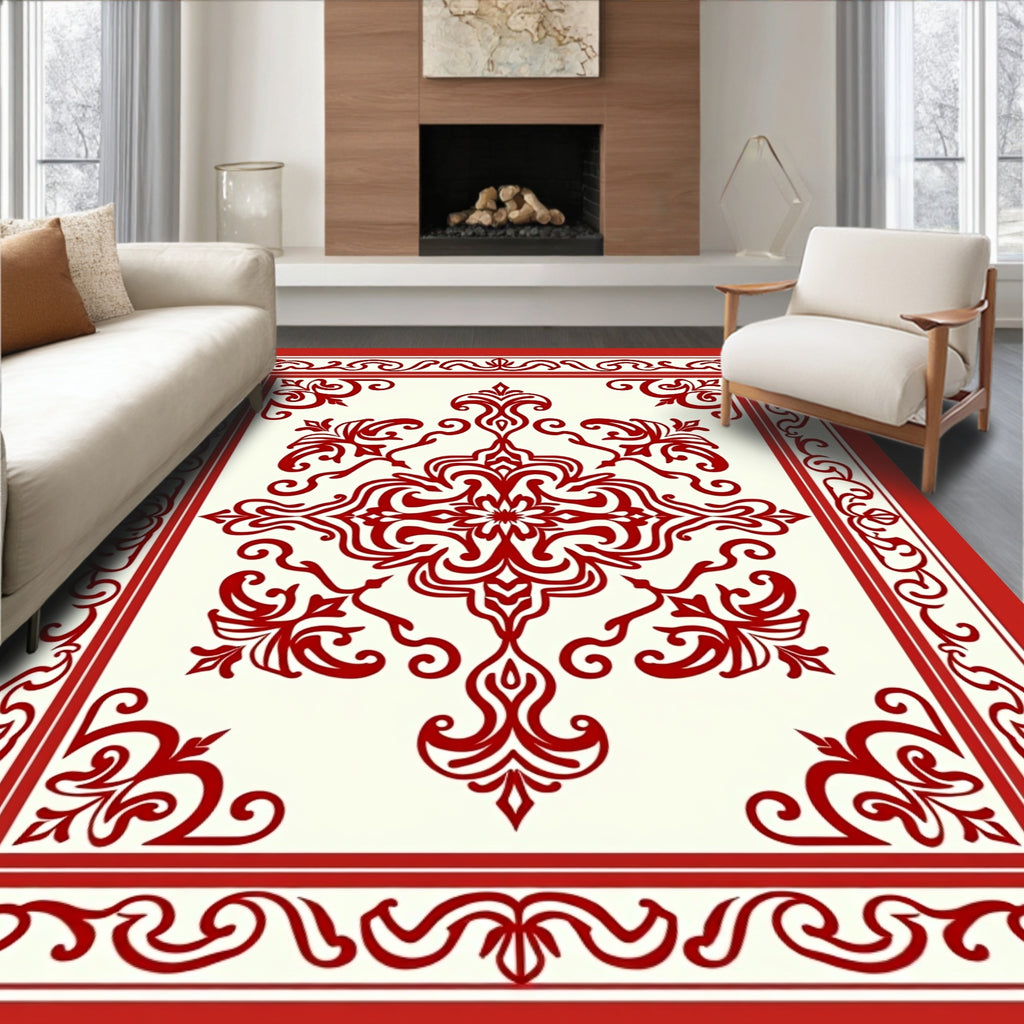 Intricate Red Floral Medallion Pattern Rug