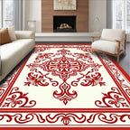Intricate Red Floral Medallion Pattern Rug