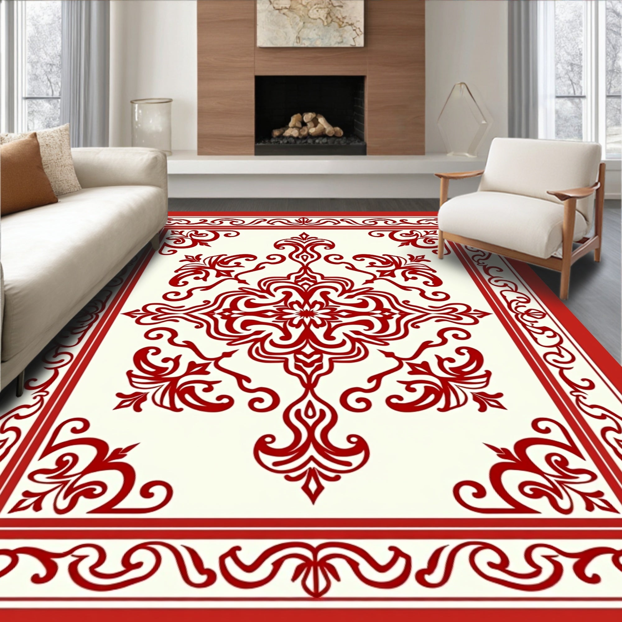 Intricate Red Floral Medallion Pattern Rug