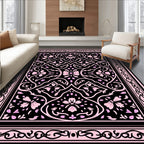 Black Pink Floral Lattice Medallion Rug
