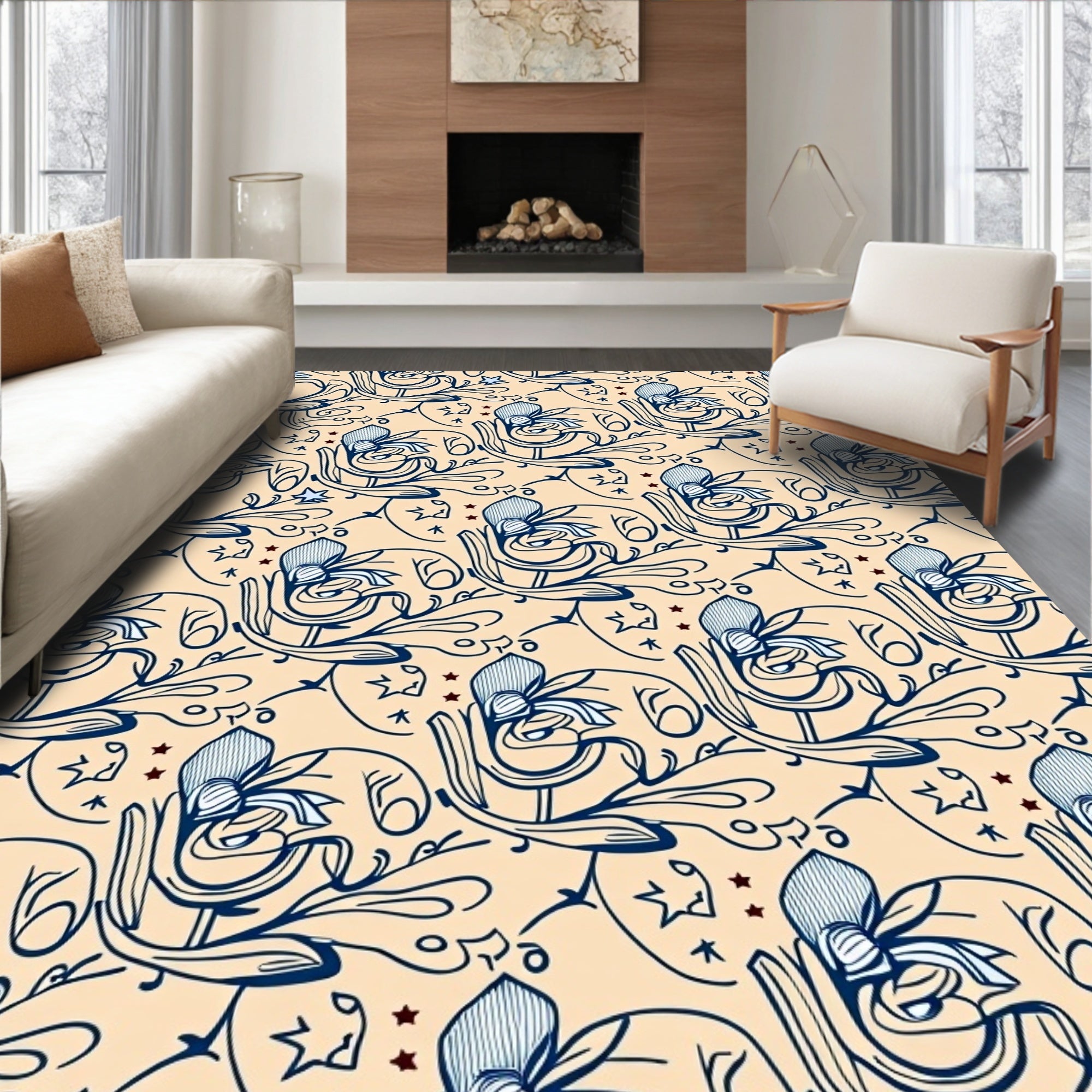 Art Nouveau Floral Swirls Pattern Rug