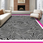 Bold Black White Wavy Stripes Rug