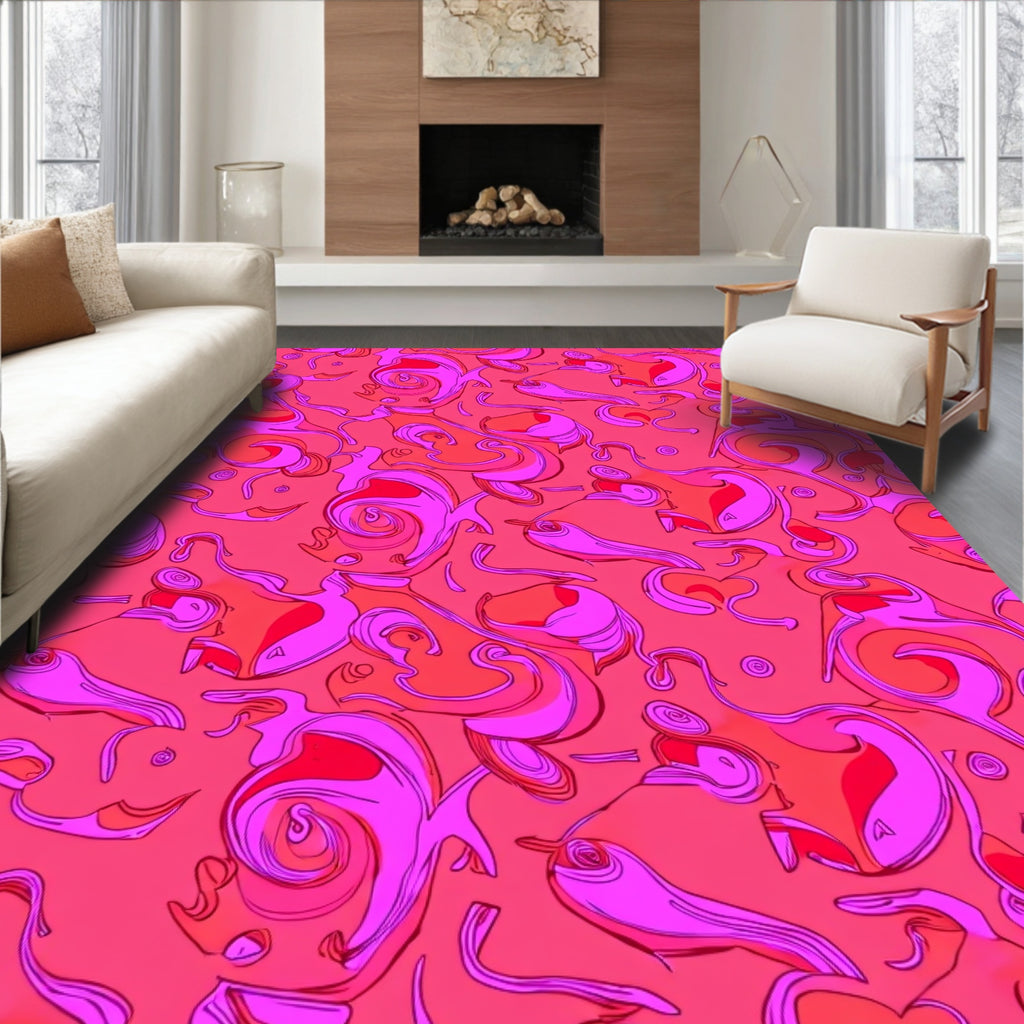 Whimsical Pink Coral Abstract Swirls Rug