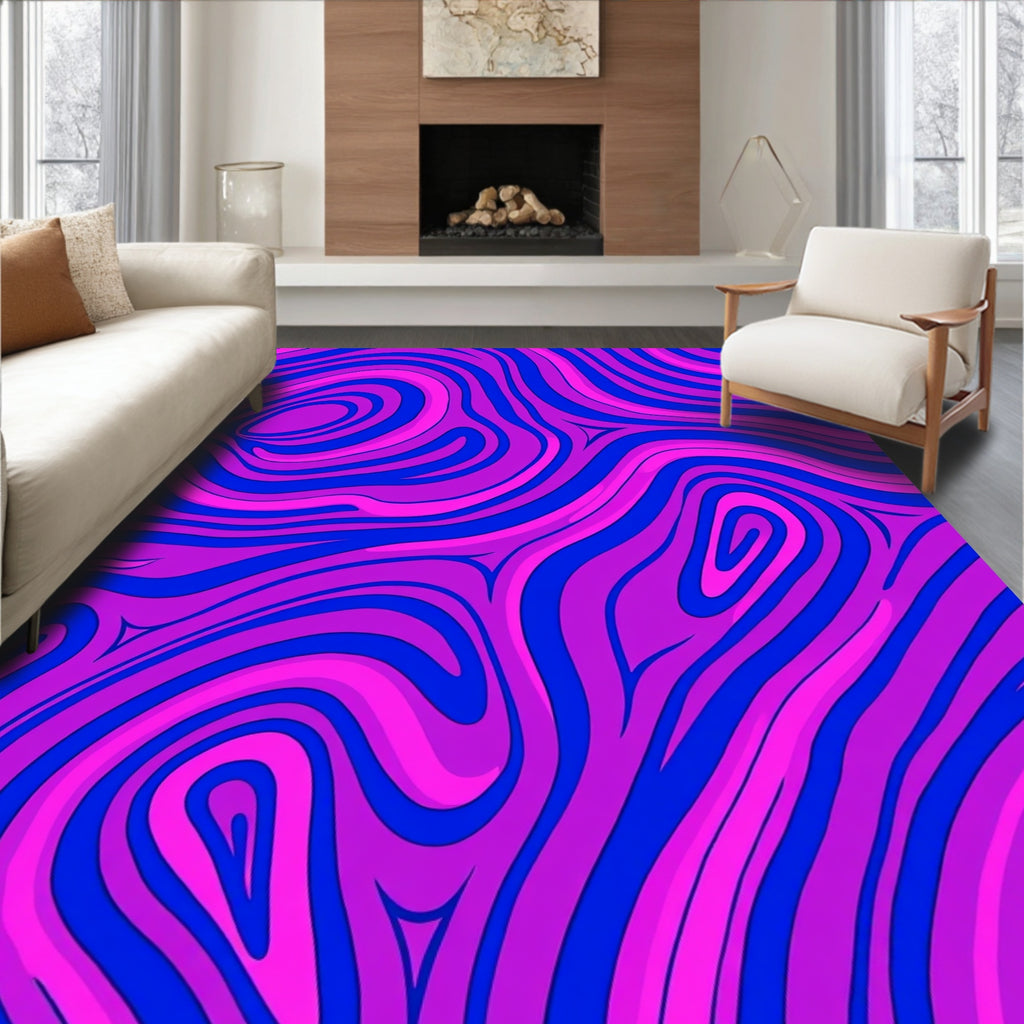 Vibrant Magenta Blue Swirl Pattern Rug