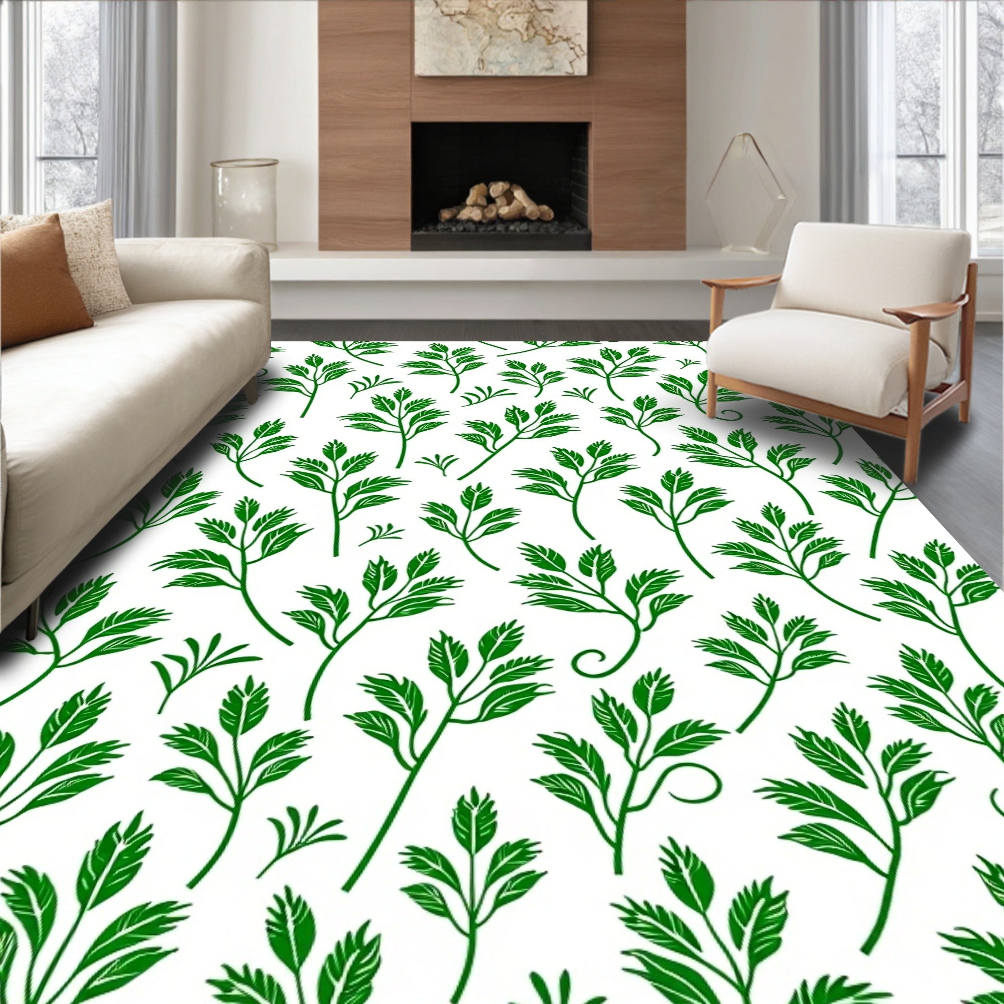 Green Leaf Foliage Pattern Rug