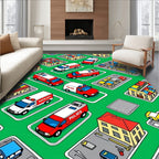 Isometric City Village Emergency Vehicles Rug