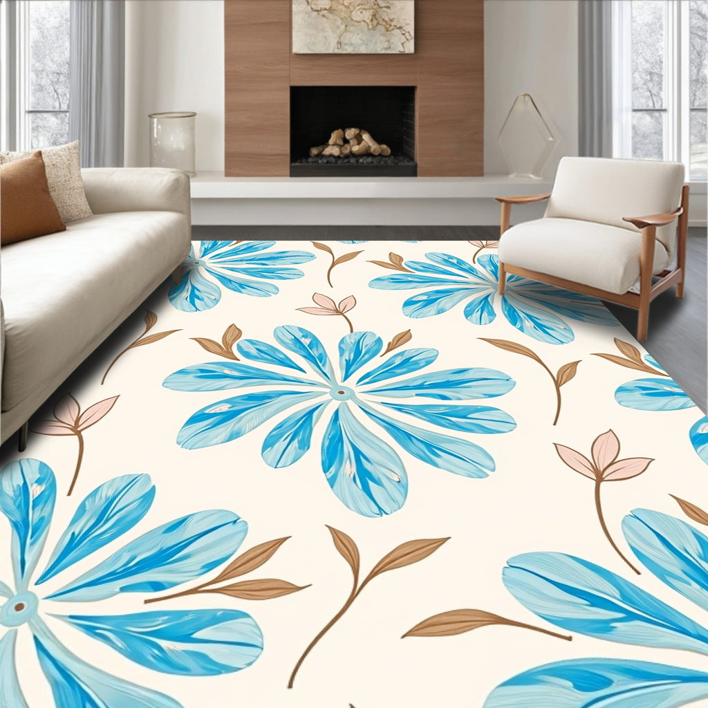 Bright Teal Floral Petal Pattern Rug