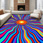 Vibrant Sunburst Rainbow Waves Rug