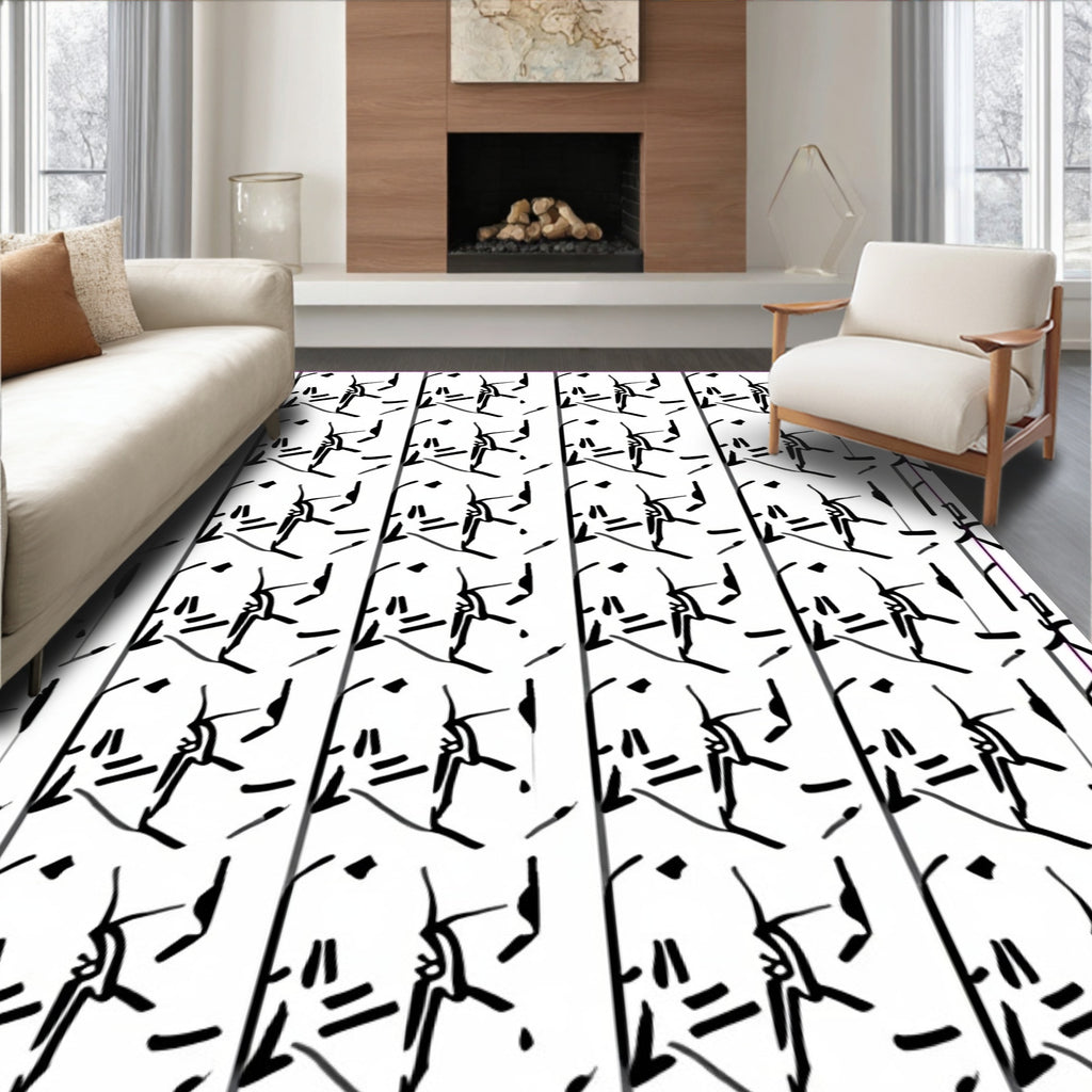 Modern Black White Abstract Figures Rug