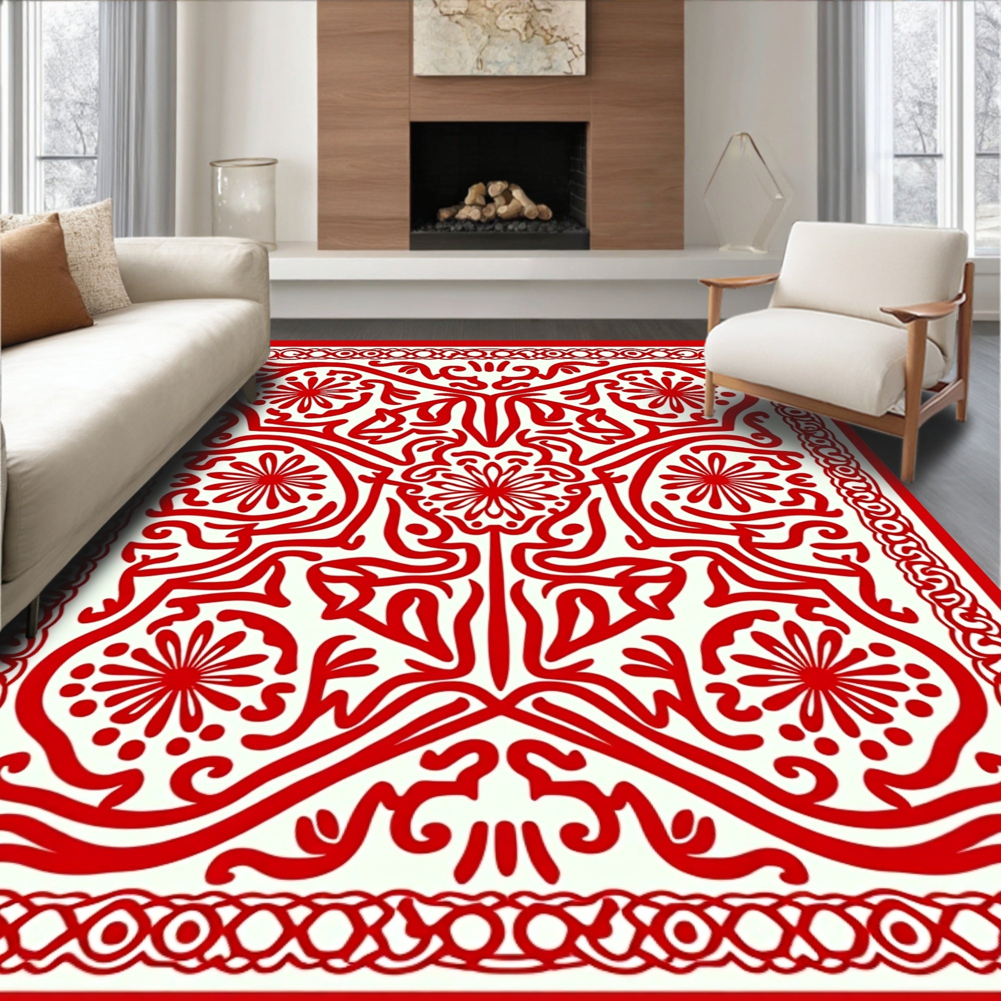 Bold Red Floral Medallion Pattern Rug