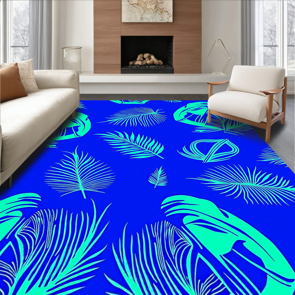 Bold Tropical Leaf Pattern Rug