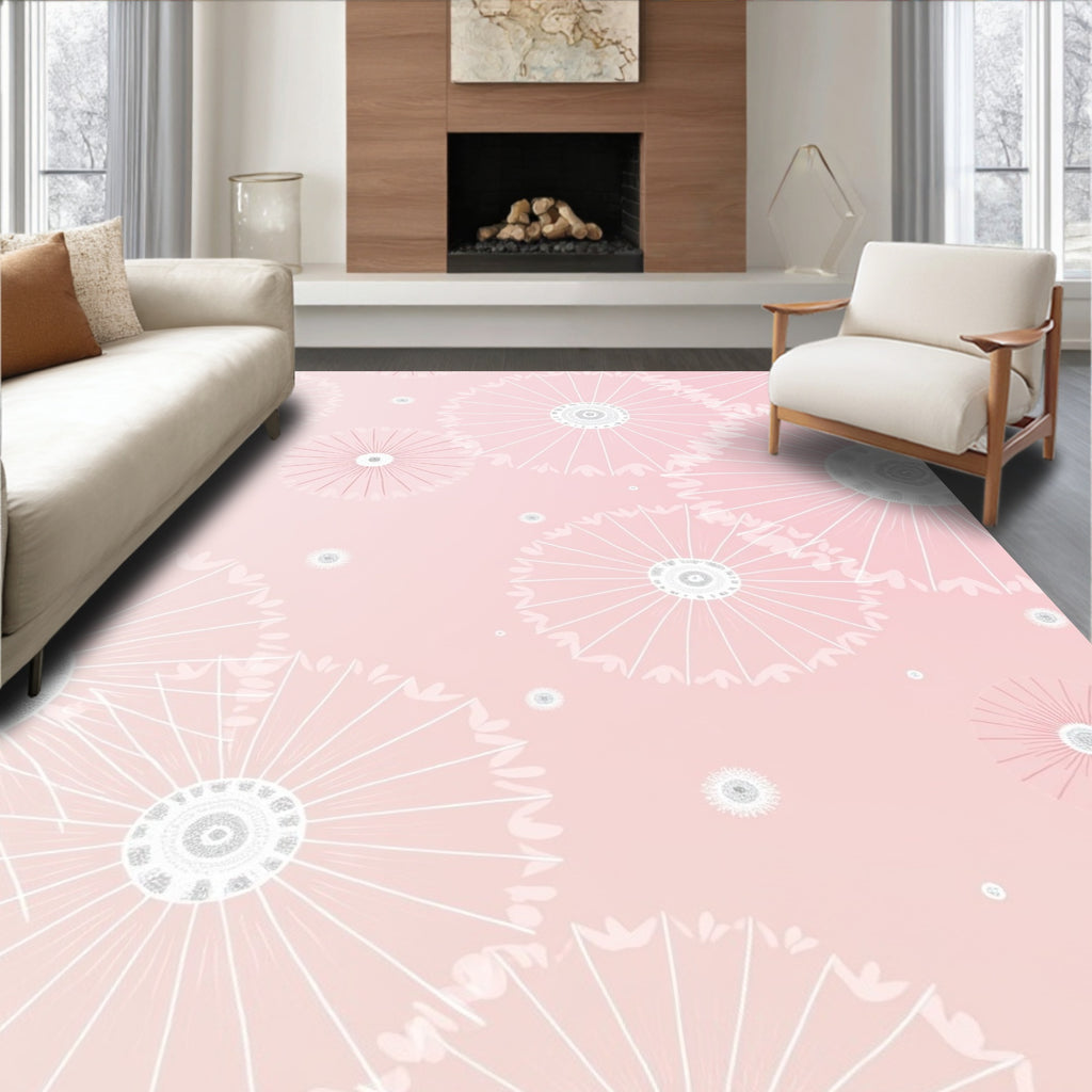 Pale Pink Dandelion Floral Pattern Rug
