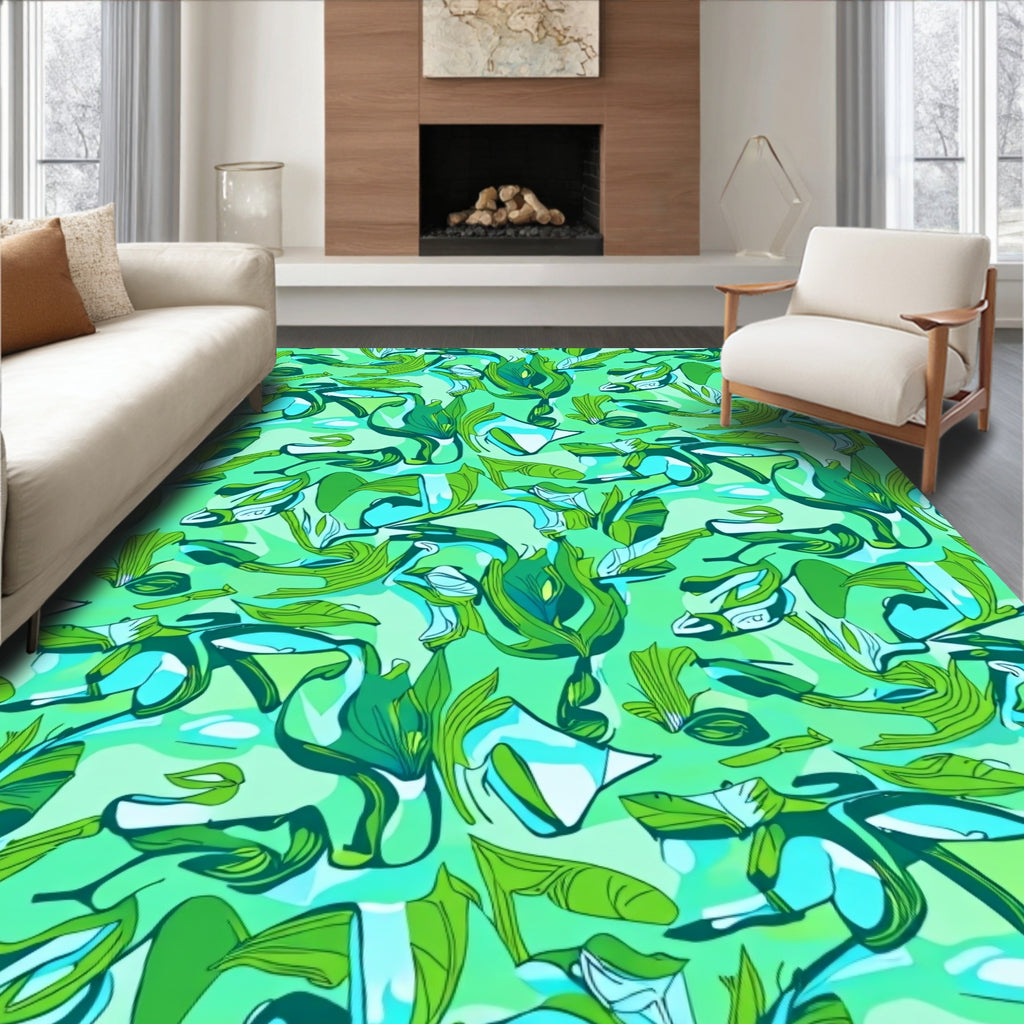 Nature Inspired Green Blue Abstract Rug