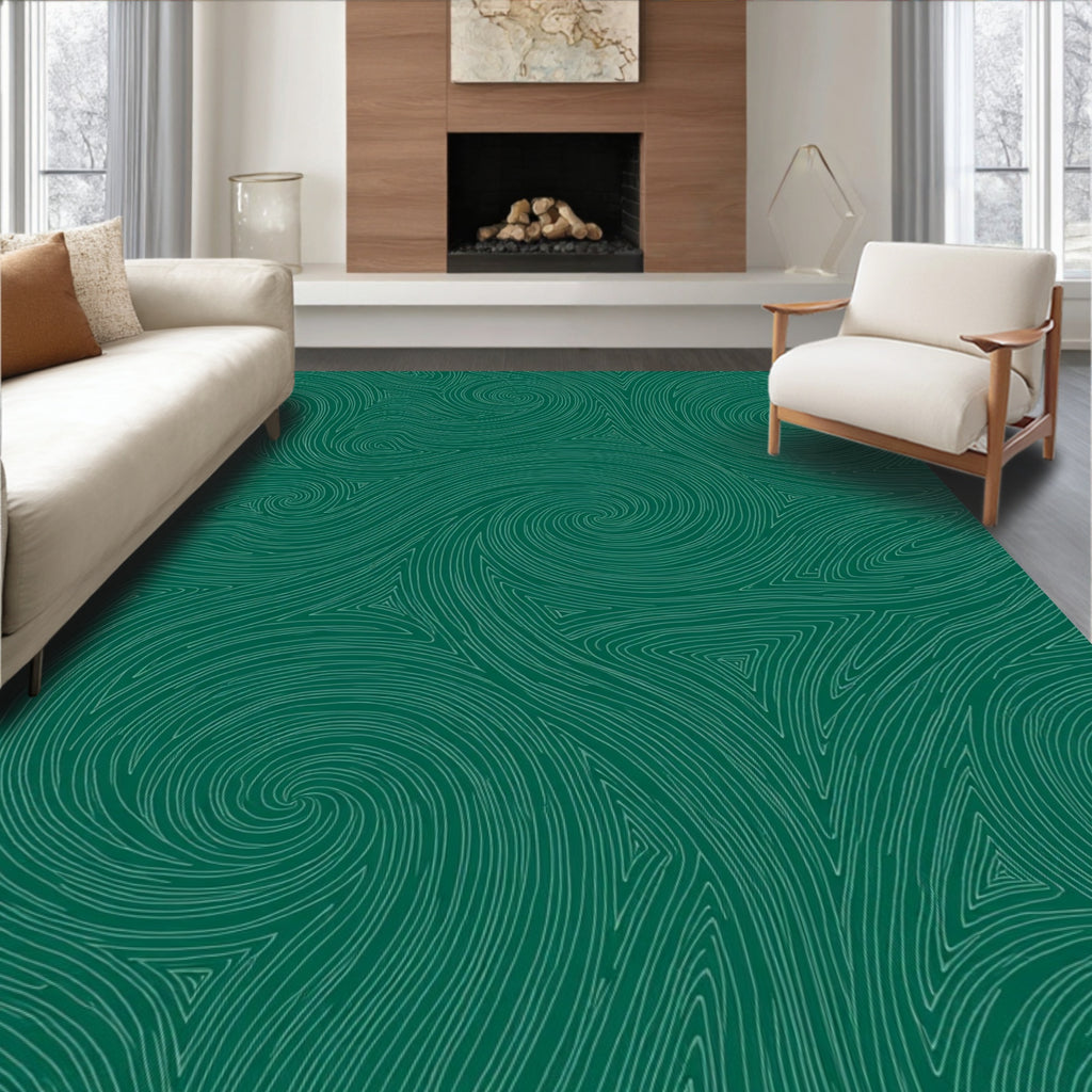 Deep Green Swirls Abstract Textile Rug