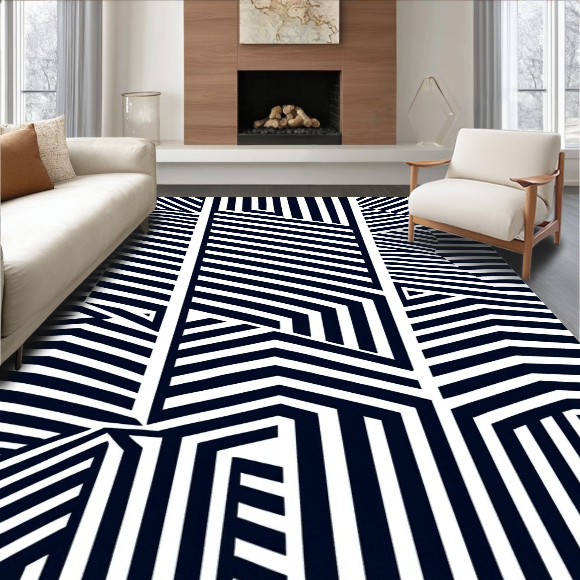 Bold Geometric Parallel Line Design Rug