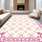 Delicate Pink Floral Lattice Border Design Rug
