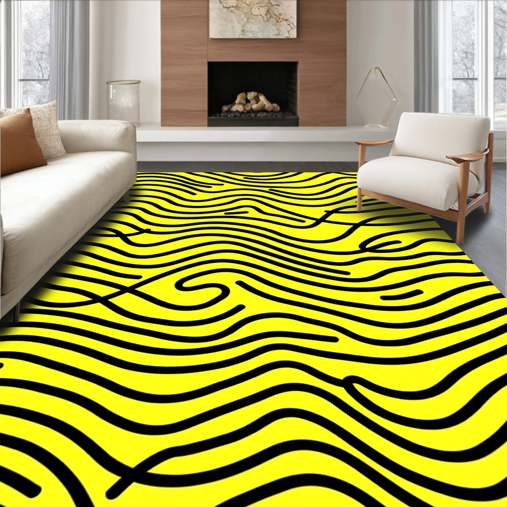 Bold Black Wavy Stripe Pattern Rug