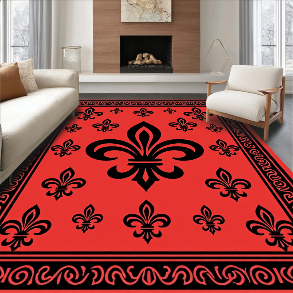 Bold Fleur De Lis Patterned Accent Rug