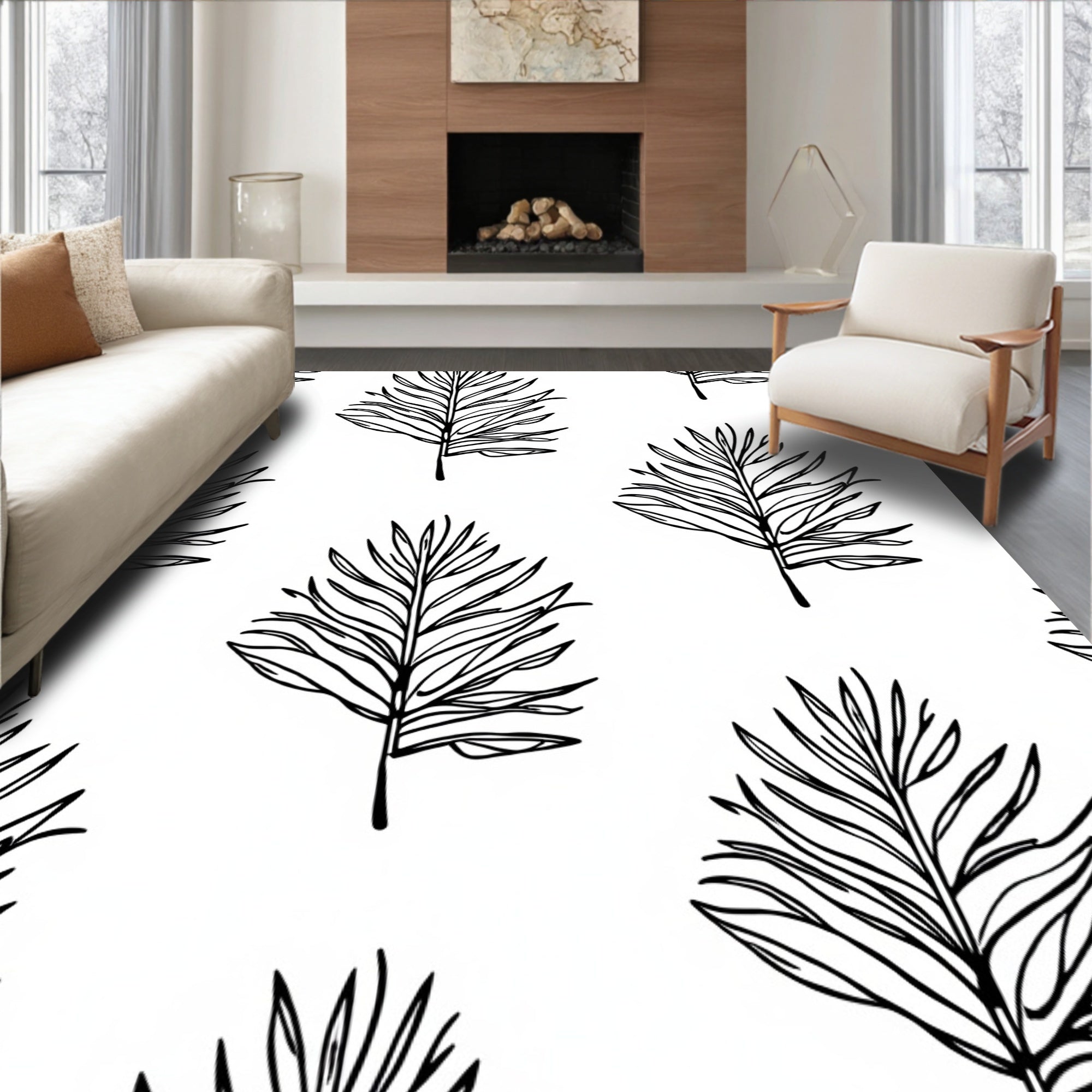 Minimalist Botanical Leaf Pattern Rug