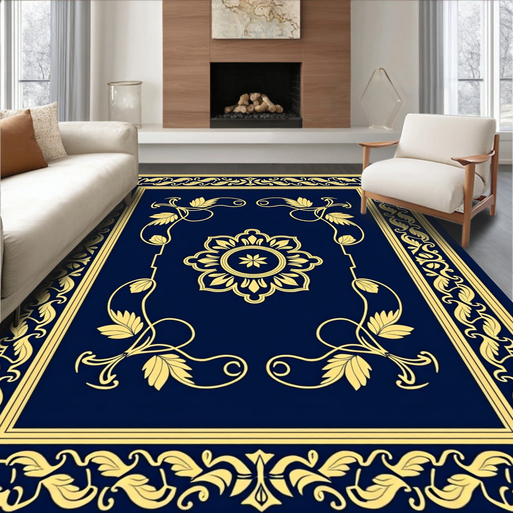 Elaborate Golden Floral Border Design Rug