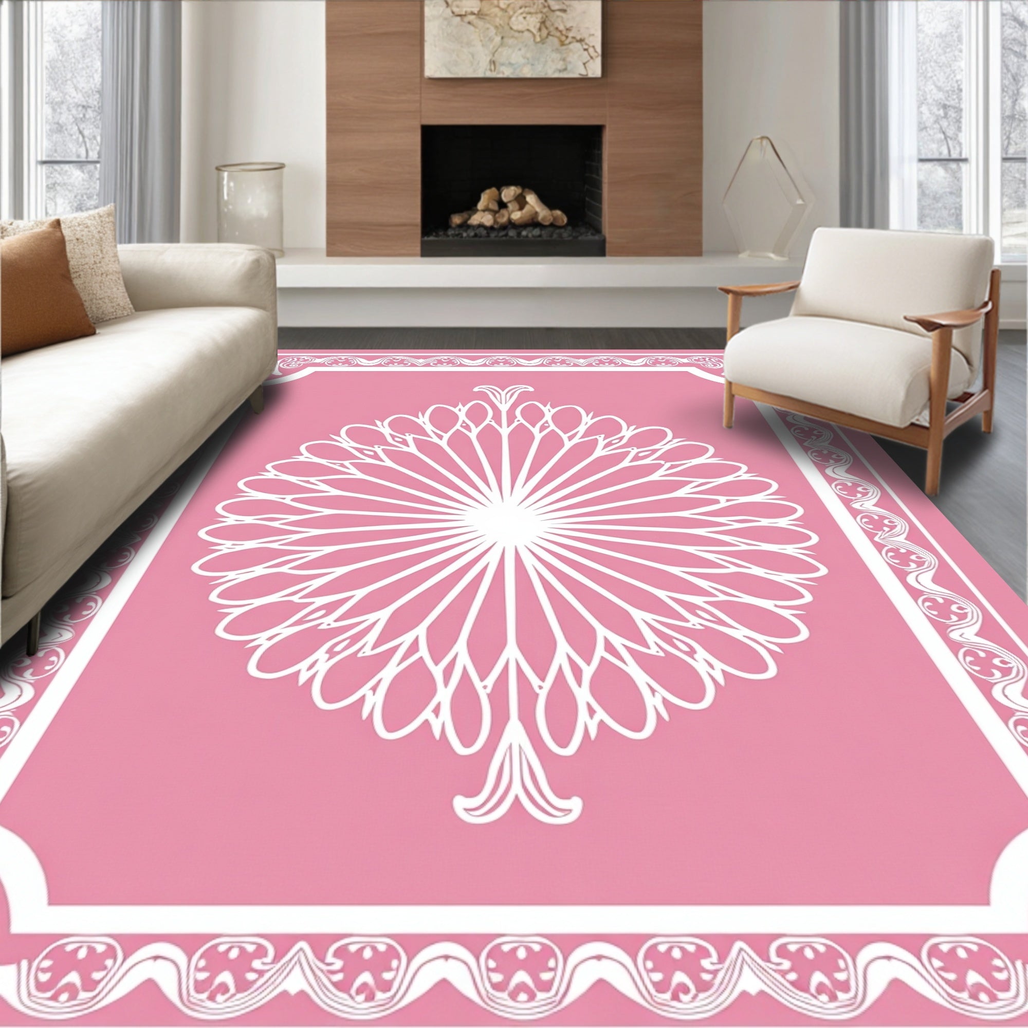Pink Floral Lace Inspired Rug