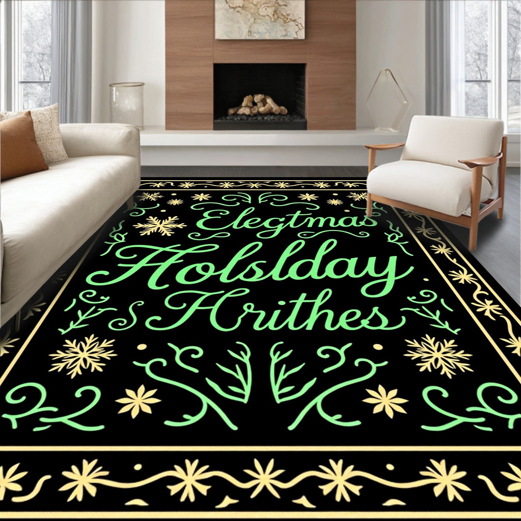 Festive Mint Green Snowflake Floral Frame Rug