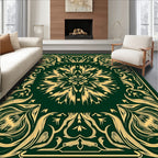 Gold Floral Medallion Emerald Border Rug