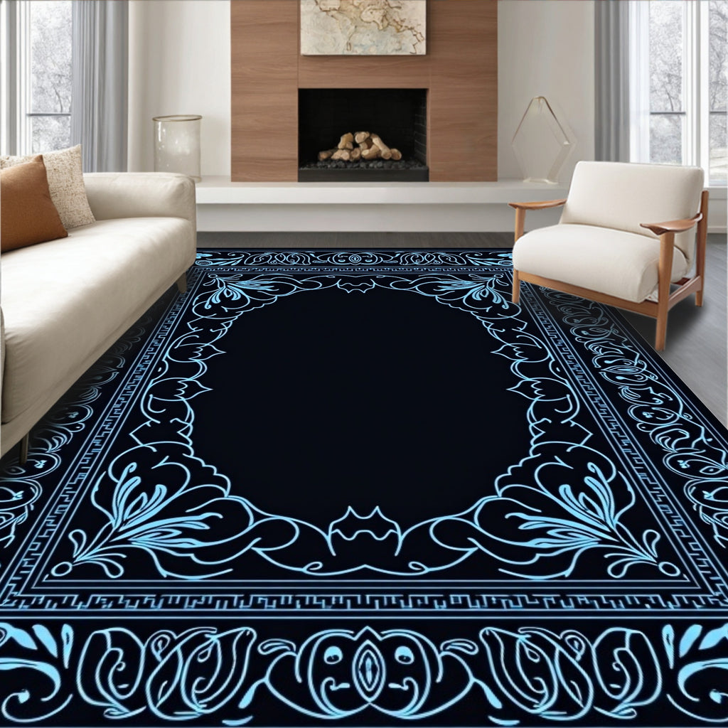 Elegant Floral Oval Border Design Rug