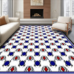 Classic Red Blue Geometric Tile Pattern Rug