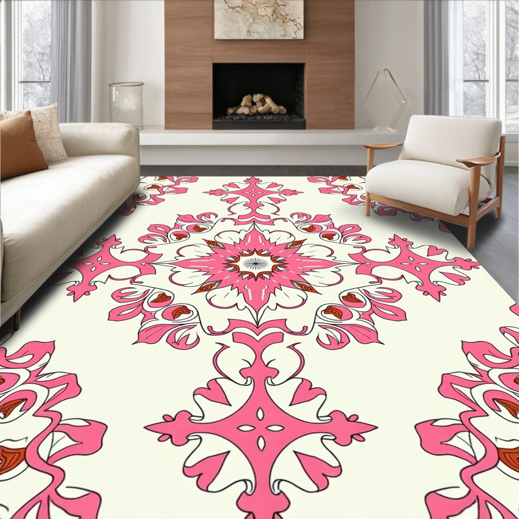 Vibrant Pink Floral Mandala Pattern Rug