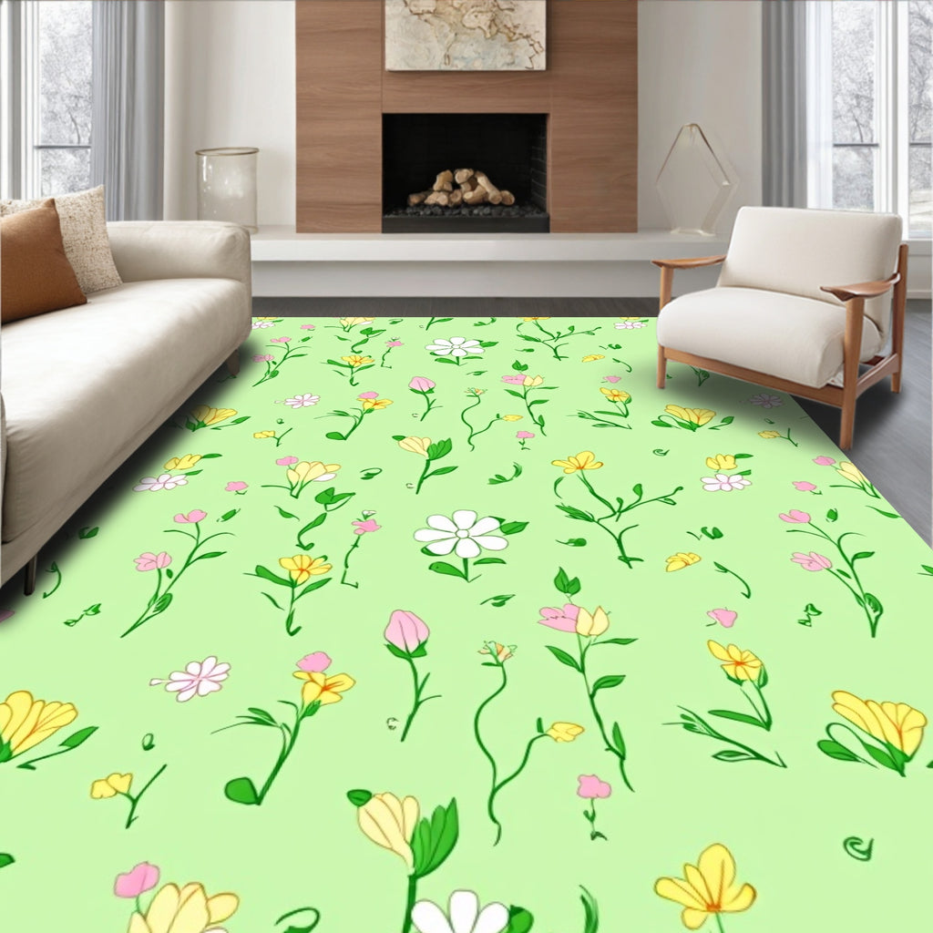 Delicate Floral Botanical Pattern Design Rug