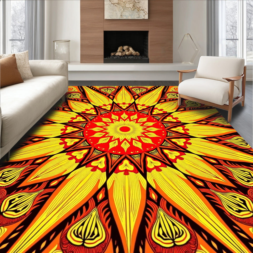 Radiant Sunburst Mandala Pattern Rug