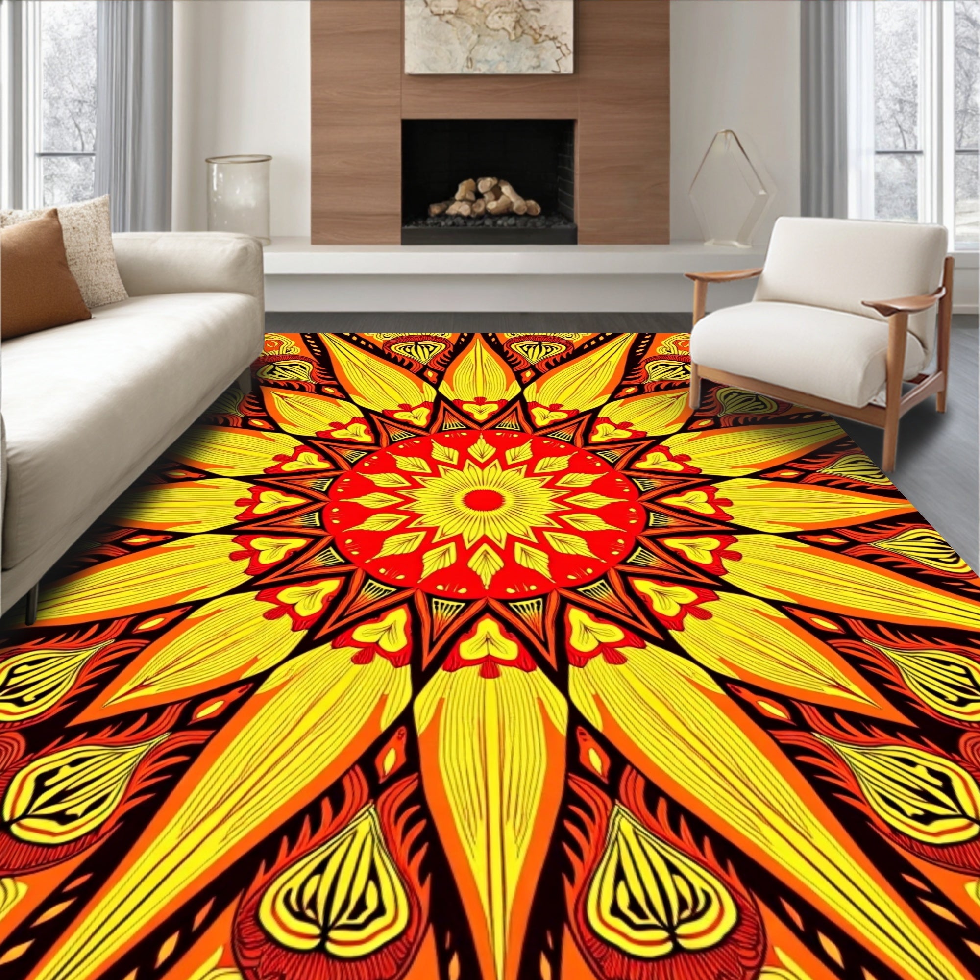 Radiant Sunburst Mandala Pattern Rug