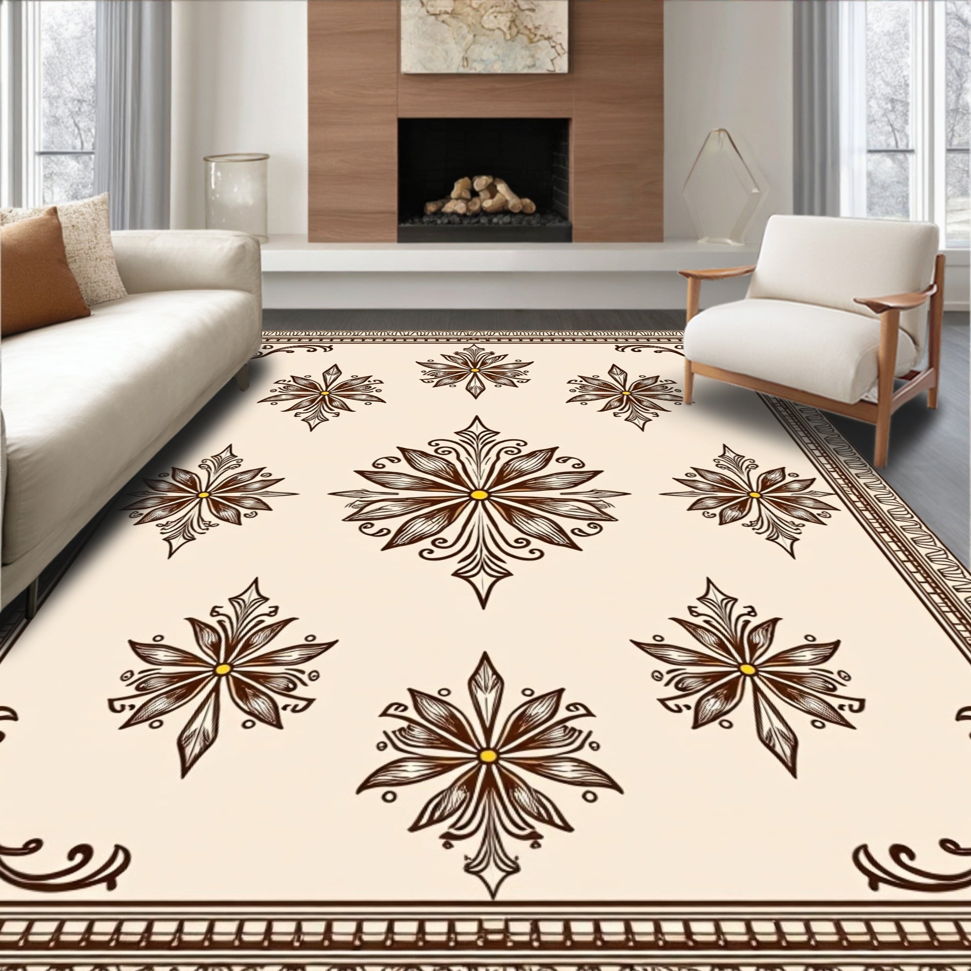 Classic Floral Scrollwork Mandala Design Rug