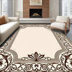 Ornate Floral Scroll Pattern Border Rug