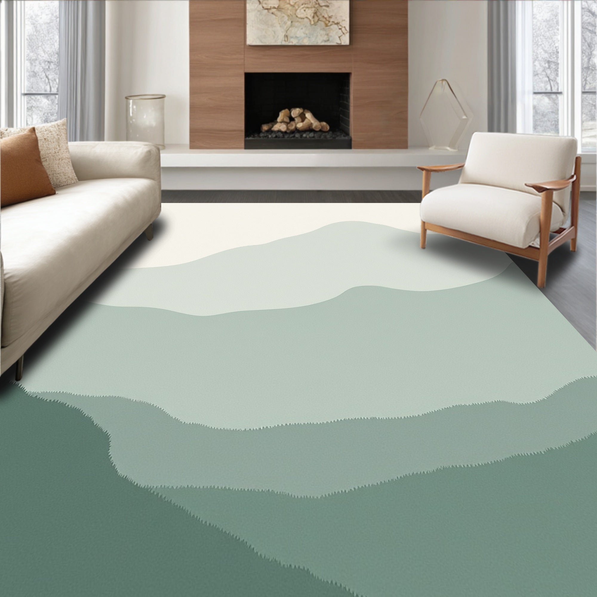 Layered Sage Green Mountain Horizon Rug
