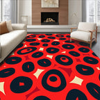 Red Black Abstract Oval Pattern Rug