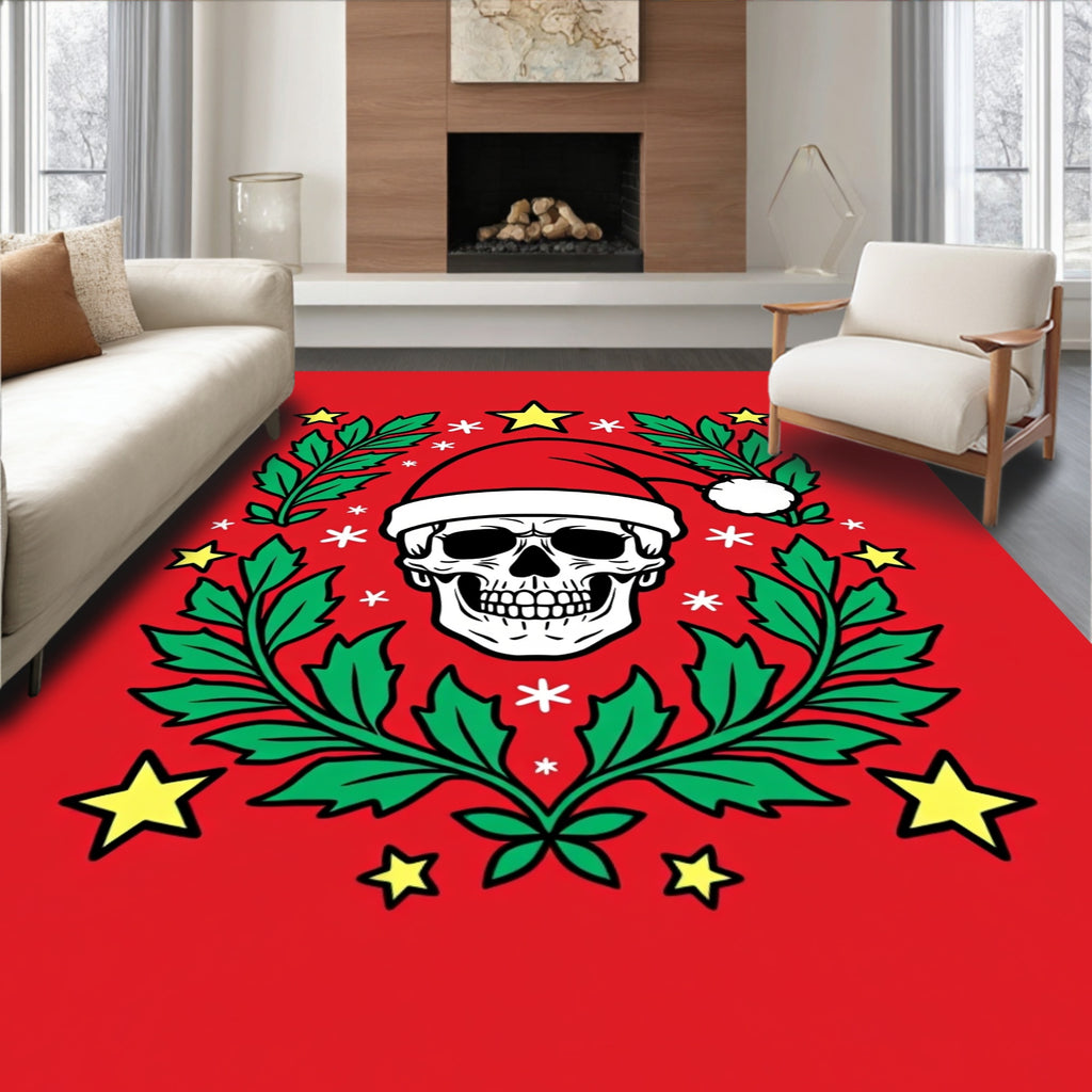 Christmas Skull Garland Red Yellow Rug
