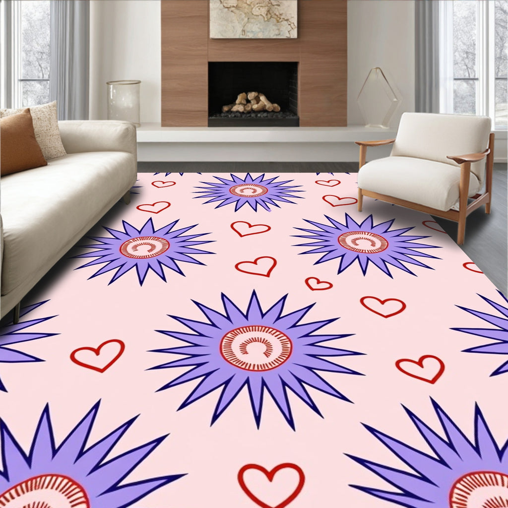 Purple Star And Red Heart Pattern Rug