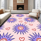 Purple Star And Red Heart Pattern Rug