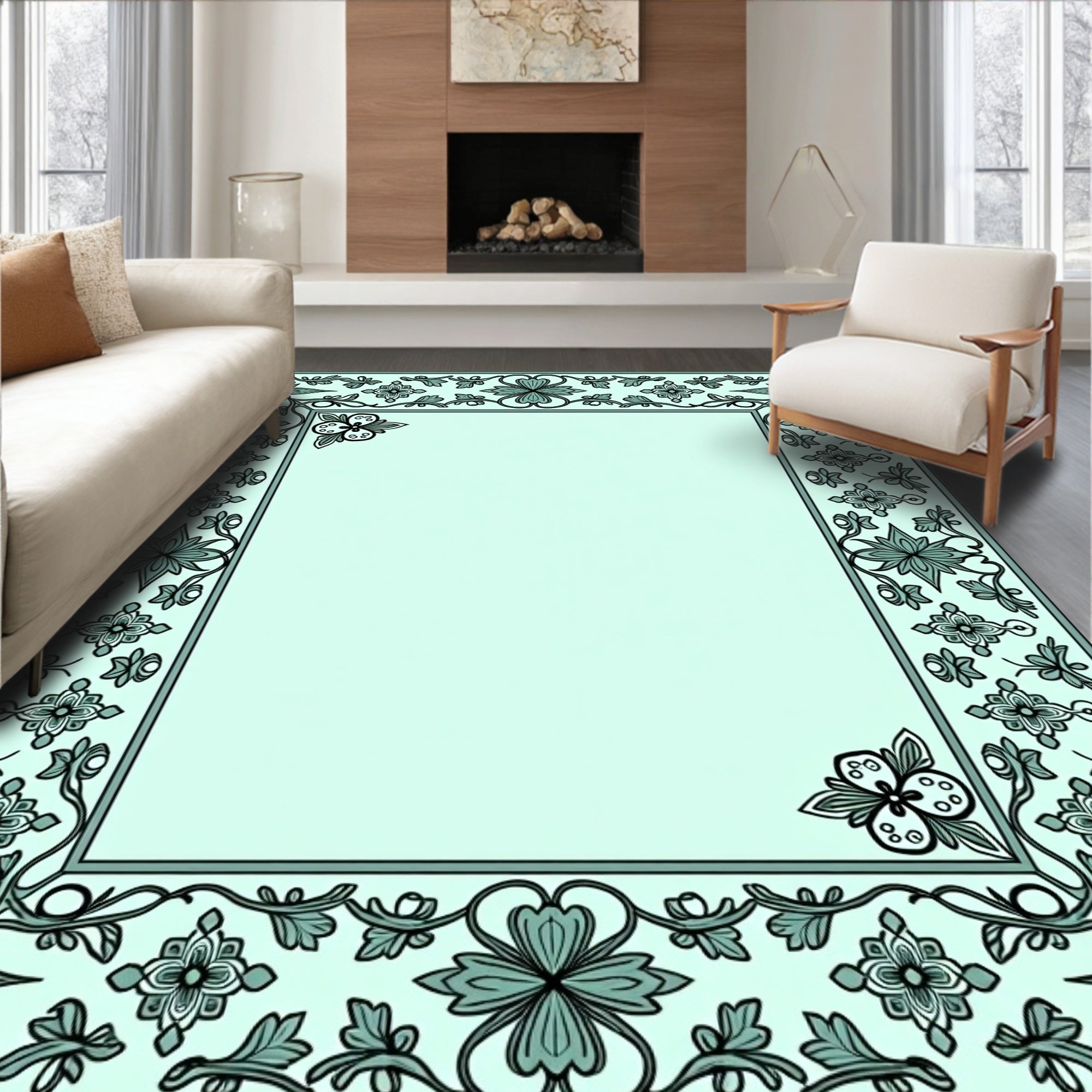Decorative Floral Border Pattern Rug
