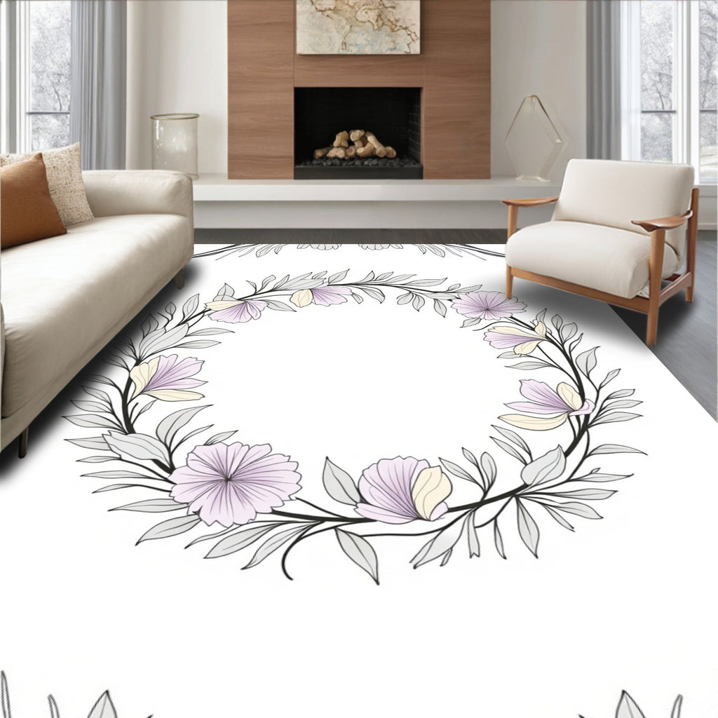 Delicate Floral Wreath Design Rug