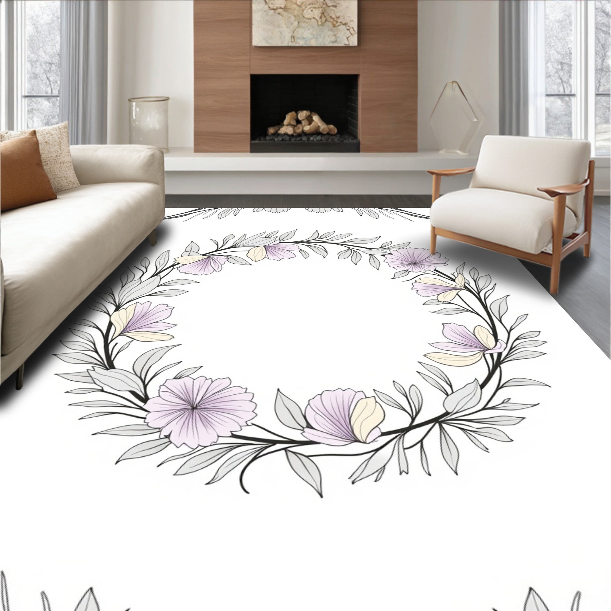 Delicate Floral Wreath Design Rug