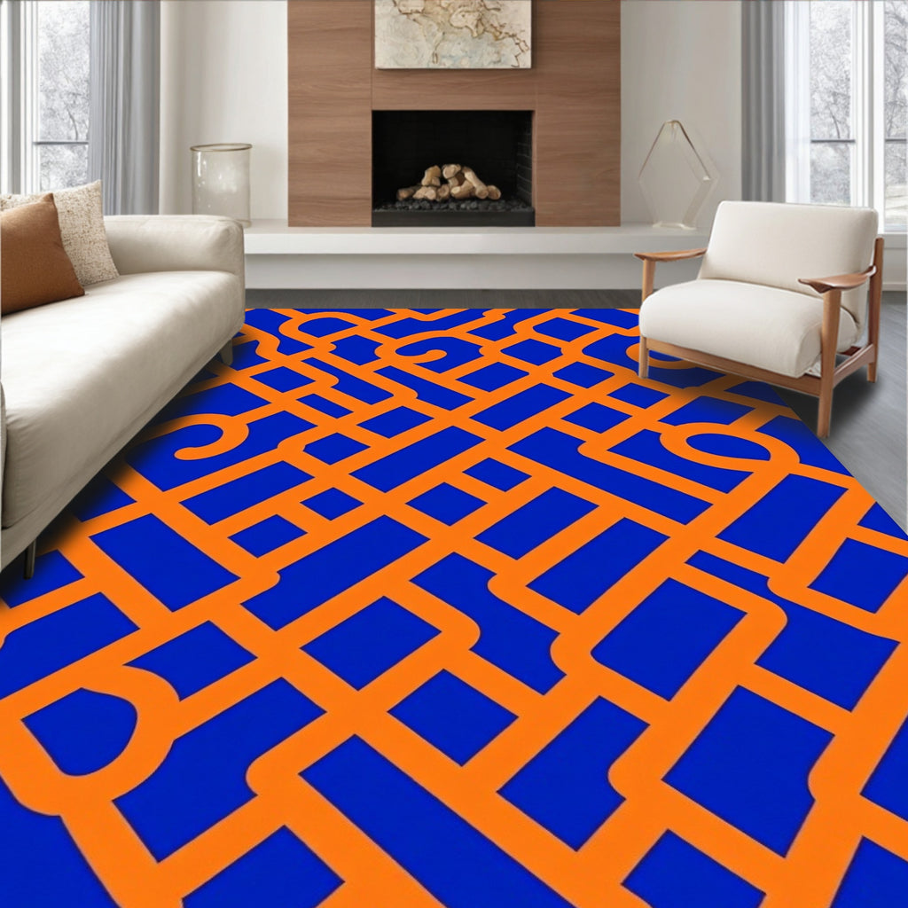 Vibrant Orange Intersecting Grid Pattern Rug