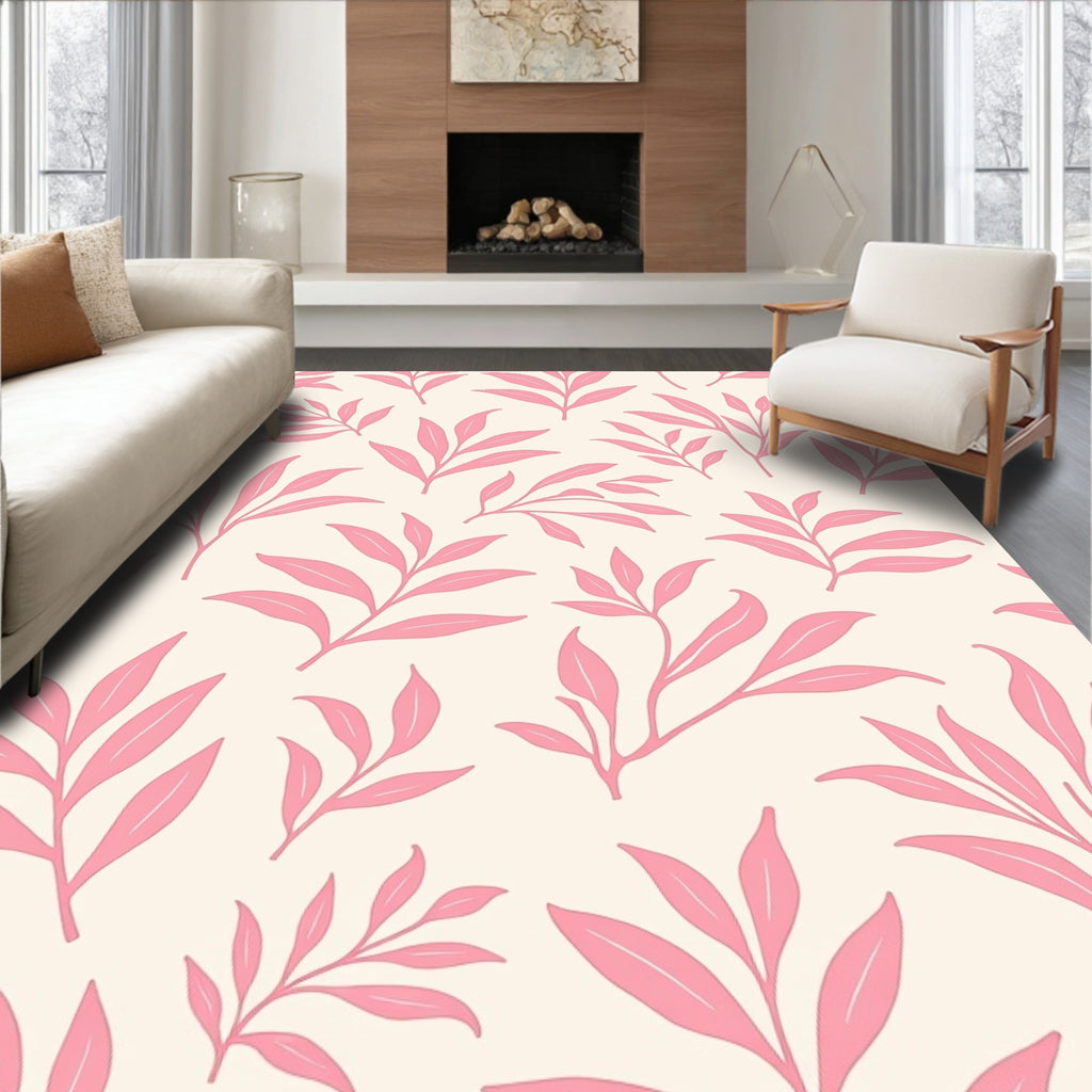 Delicate Pink Leaf Pattern Accent Rug